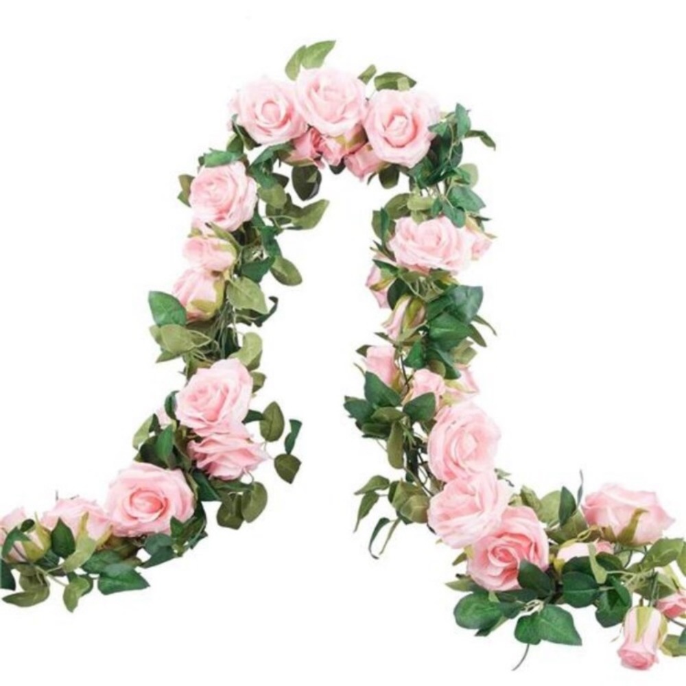 2 Pack 6.6 FT Rose Vine Flowers Plants Artificial Flower  (Blush Pink)